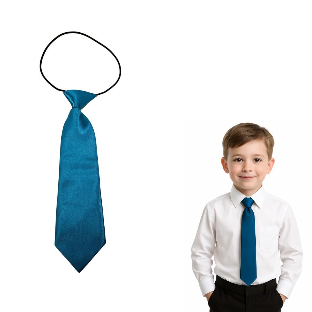 The Tie Company Boys Teal The Tie Co™ Kids Satin Elasticated Tie – Solid Plain Colour Pre-Tied & Girls Neck Tie