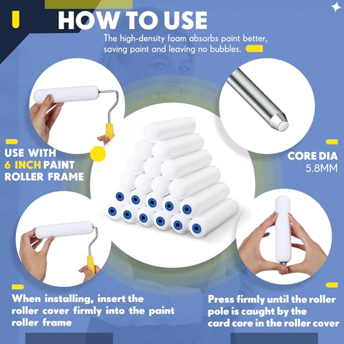 Nuenen 40 Pcs 6 Inch Foam Paint Rollers Mini Paint Roller Covers High Density Small Foam Roller for House Wall Doors Cabinet Painting by Nuenen - Image 3