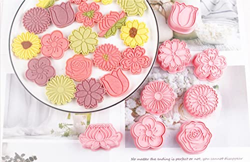 8 Pieces Cute Flower Cookie Cutters Cartoon Daisy Cookie Mould Rose Cookie Stamps Set Kitchen Tools Plastic Sun Flower Cookie Press (Flower 0209) #TOP3