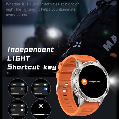 SGDDFIT Wojskowy inteligentny zegarek (odbieranie/nawiązywanie połączeń) dla mężczyzn, smartwatch 1,53" do Androida i iPhone'a, monitor fitness IP68 z latarką/kompasem/pomiarem tętna/snem/100+ trybami