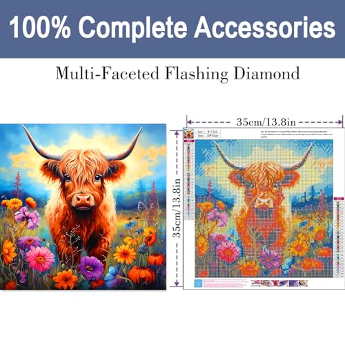 ijbnhd 5D Cow Diamond Painting Art Kits, Highland Cow, 14x14inch - image 2