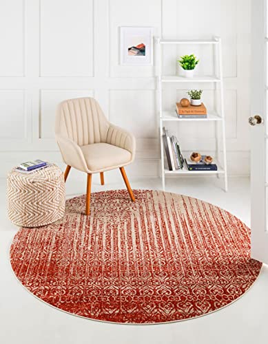 Image of Unique Loom Del Mar Collection Area Rug - Jennifer (4' 1 inch Round, Red / Beige)