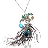 A&C Fashion Bohemia Blue Peacock Feather Pendant Necklace Jewelry for Women, Hot Sell Indiana Feather Torque for Girls.