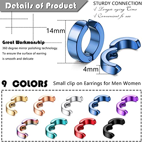 Orazio 9 Pairs Clip On Earrings For Men Stainless Steel Hoop Earrings Men Women Non Pierced Earrings Colorful Fake Earrings Set #TOP1