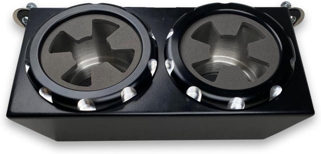UTV Accessory Cup Holder Kit – Fits Polaris Ranger 500 570 700 800 900 1000 – Stainless Steel Holders with Billet Aluminum Covers and Foam Inserts
