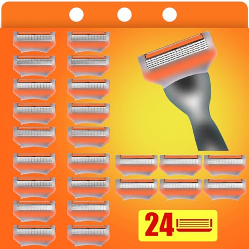 24Pcs Premium Razor Blades for Men - Compatible with fusion 5 blades refills, 5-Layer Stainless Steel Cartridge Refills Compatible with Fusion 5 Style Razors, Value Pack