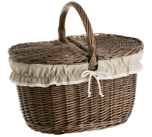 e-wicker24 Alles aus Weide Picknickkorb aus Weide Weidenkorb mit dem Deckel großer Aufbewahrungskorb für Obst und Gemüse Proviantkorb Essenskorb Ausflugskorb geflochten (42x32 H24/40, Dunkelbraun)