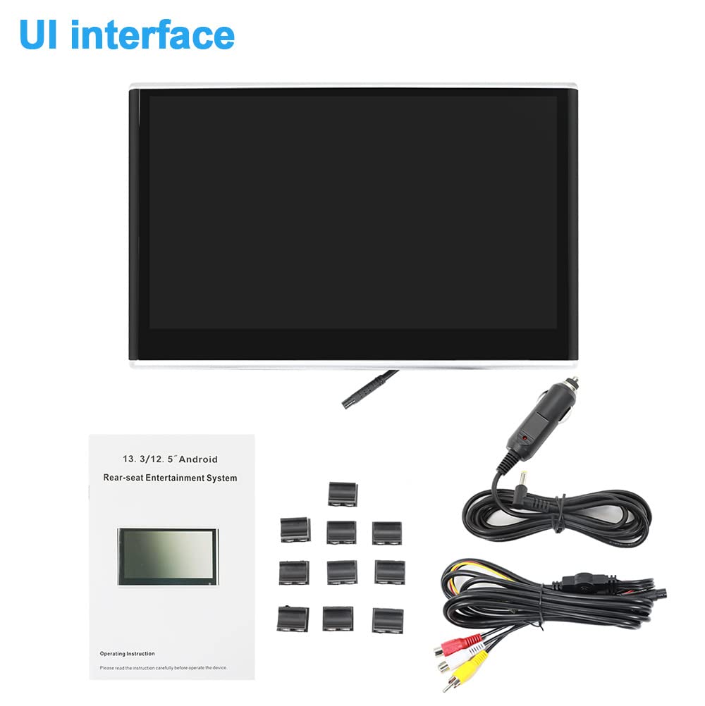 13.3 inch Reproductor de vídeo WiFi con reposacabezas de coche HD 1080P, monitores de TV para asiento trasero de coche con Android 9,0, monitor multimedia con pantalla táctil IPS, 2GB+32GB