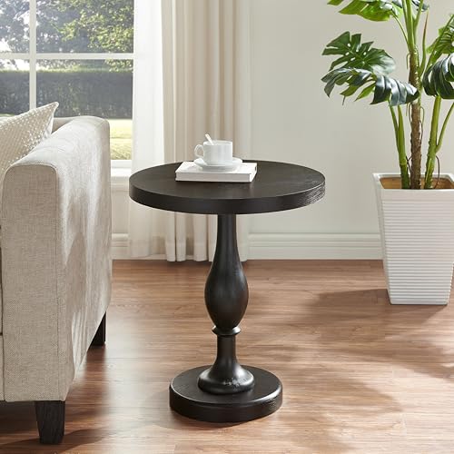 Roundhill Furniture Solmere 22" Round Wood Pedestal End Table, Black by Roundhill Furniture - Used condition - Image 2