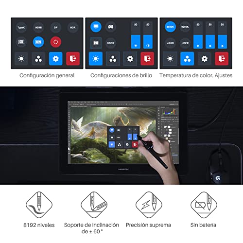 HUION Kamvas Pro 16 4K UHD Tableta Gráfica con Pantalla, Monitor de 15,6 Pulgadas, Antirreflejo Laminado Completo, Función de Inclinación 8192 Lápiz óptico sin Batería PW517 para PC, Mac, Android - imagen 6