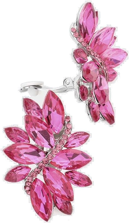 Rosemarie Collections Women's Dazzling Crystal Marquis Leaf Cluster Statement Clip On Earrings, 1.87"