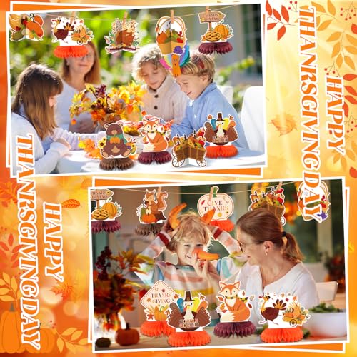 Image of 12 Pcs Thanksgiving Fall Party Honeycomb Centerpieces Decorations Autumn 3D Honeycomb Centerpieces Turkey Pumpkin Table Toppers Sign for Thanksgiving Fall Party Supplies