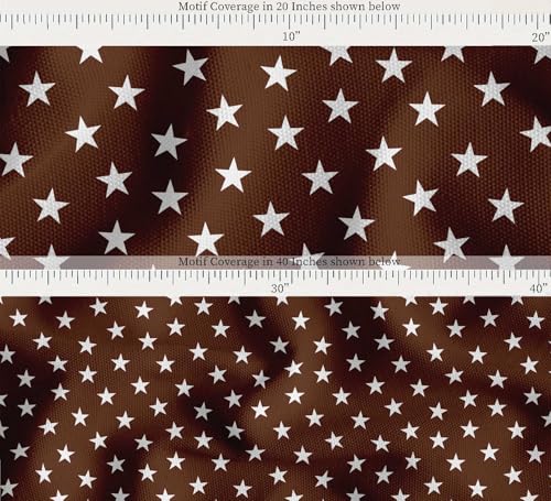 Image of Soimoi Brown Cotton Canvas Fabric Stars Star Printed Craft Fabric by the Meter 58 Inch Wide