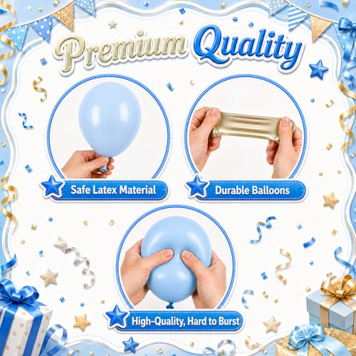 Image of Dusty Blue Pearl Balloons, 50PCS 12Inch Sand Double Stuffed for Baby Shower | Pearl White Dusty Blue Double Stuffed Balloons for Baby Shower Wedding Anniversary Birthday Party Boho Style Decor
