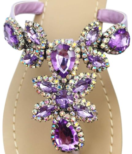 Image of Rhinestone Sandals for Women - Sparkly Jeweled Bling Thong Flip Flops, Dressy Gemstone Flat Sandals for Wedding, Party, Beach & Summer Outfits