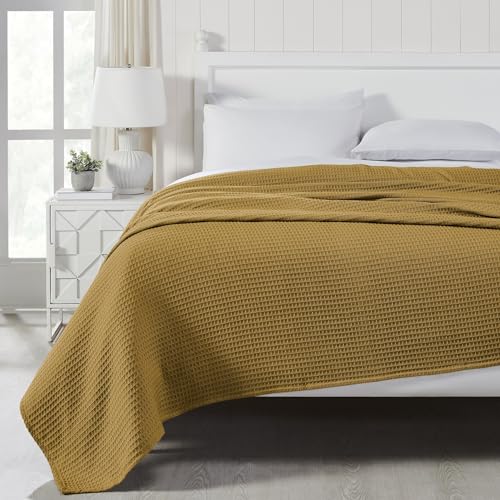 Image of Modern Threads 100% Cotton Waffle Thermal Blanket, Gold, King /California King