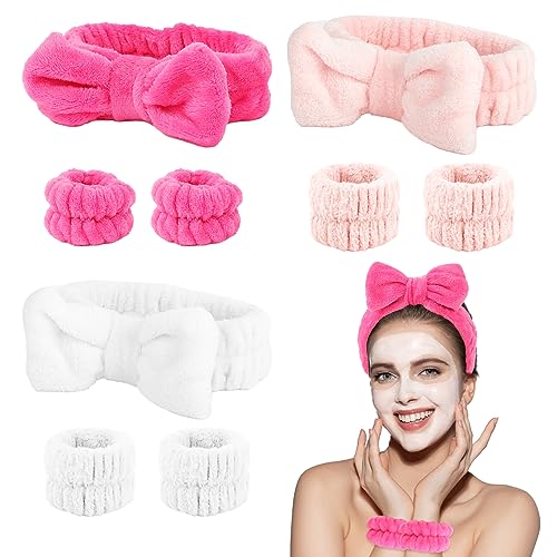 CAVETEE 9 Pcs Headbands for Kids, Towel Headband for Washing Face, Face Wash Wristband Set, Skincare Headband
