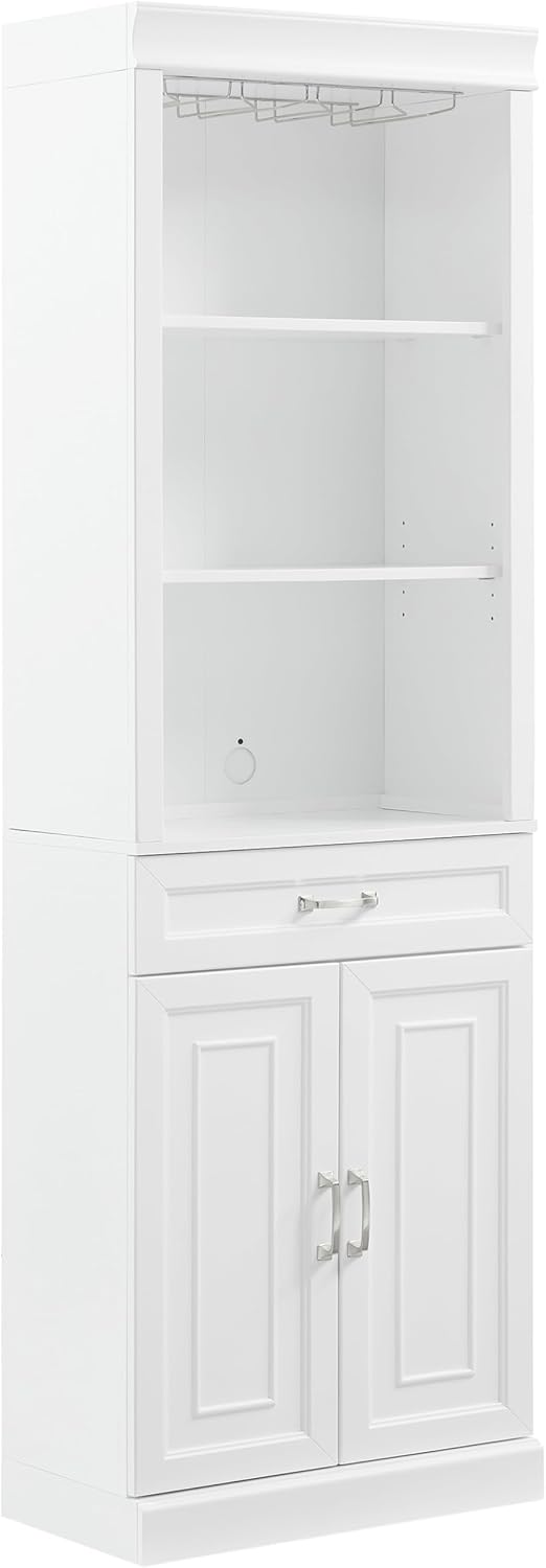 Crosley Furniture Stanton Wine, Liquor, Coffee Bar Cabinet with Storage Shelves and Drawers, White