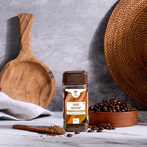 Image of Planet Coffee Divine Hazelnut Flavoured Instant Coffee | 100% Pure Arabica | 50g Glass Jar | Freeze-Dried | No Added Sugar | Medium Roast | Makes 25 Cups