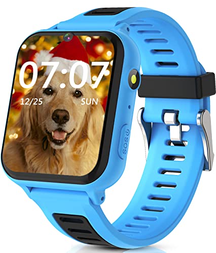 Kids Smart Watch Boys Girls-Smart Watch for Kids Ages 3-12,Toddler Watch with Call SOS 14 Games Video Record Camera Music Alarm Flashlight 12/24 hr, Birthday Toys Gift for Kids Boys Girls(Blue)