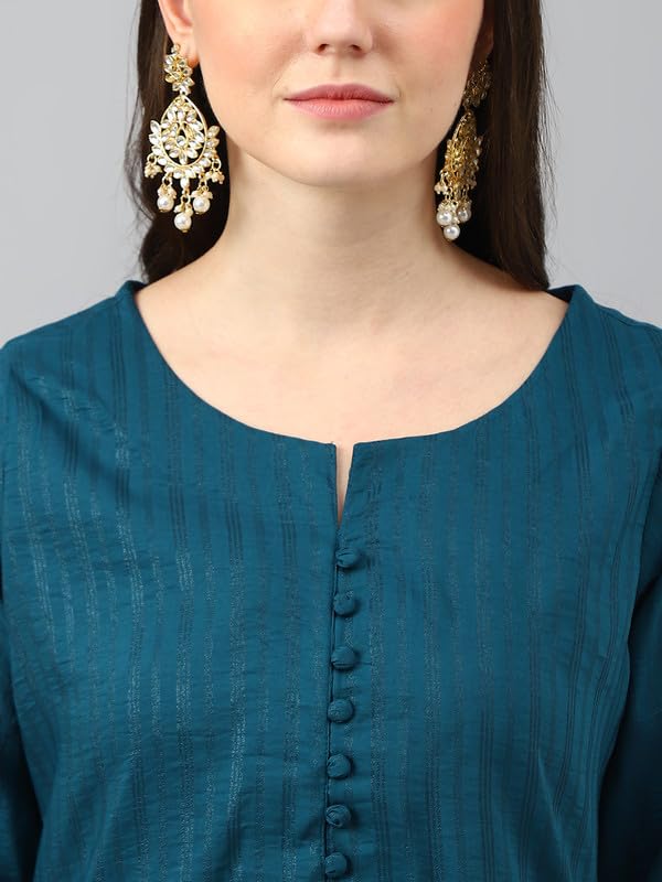Image of Hritika Women's Cotton Blend Jacquard Woven Kurta with Palazzo Set HRKB0048
