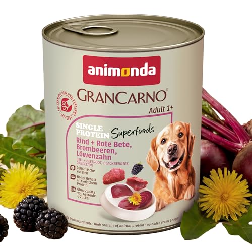 animonda GranCarno Hunde Nassfutter Single Protein Superfoods Rind pur (6 x 800g), getreidefreies Hundenassfutter ohne Zucker, für ausgewachsene Hunde, mit frischen fleischigen Zutaten