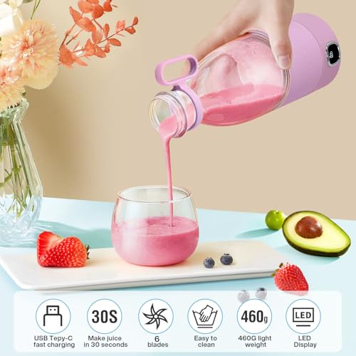 Image of 350ml Portable Blender, Fresh Juice Blender for Shakes & Smoothies-Pink | For Juice Shakes and Smoothies,with Led Display Usb Rechargeable,3000mAh Rechargeable Battery,for Home Sport Outdoor Travel