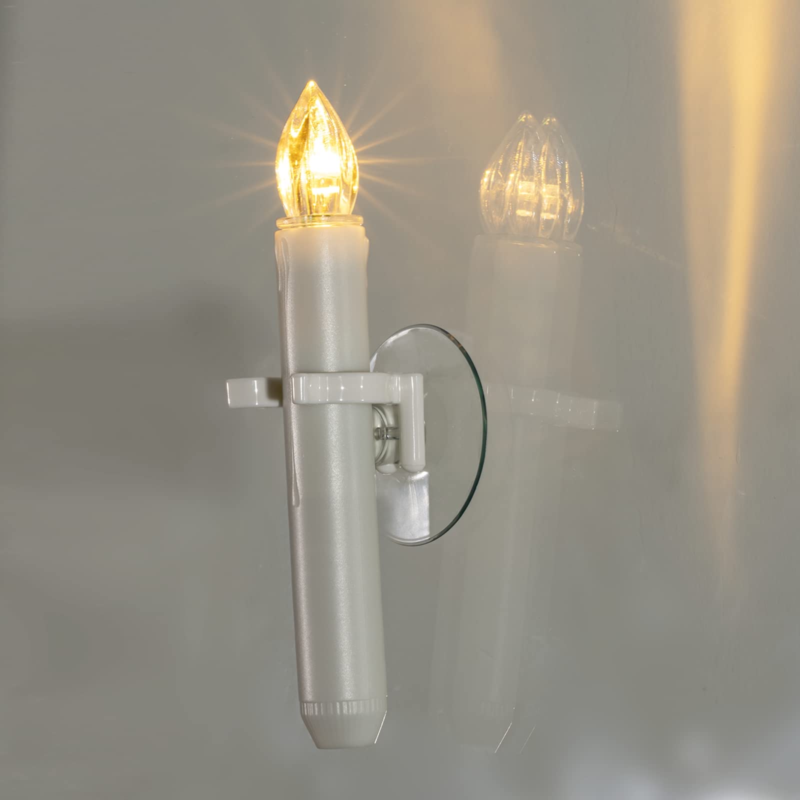 Raycare 12 Pcs Christmas Window Candles with 6 Hour Timer with Suction Cups, Double Brightness Flameless Taper Candle Battery Operated, LED Candle Sticks for Window Christmas Holiday Decoration