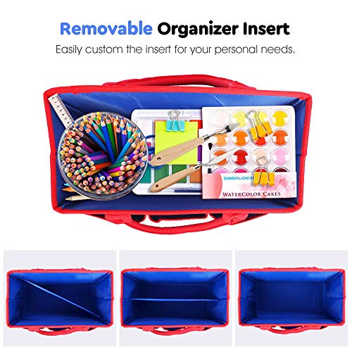 Image of ZKOO Craft Organizer Tote Bag, Portable Art Supply Storage Caddy with 6 Pockets & Removable Divider, Multi-Purpose Teacher Bag for Sewing, Scrapbooking, Office & Travel - Blue, Small