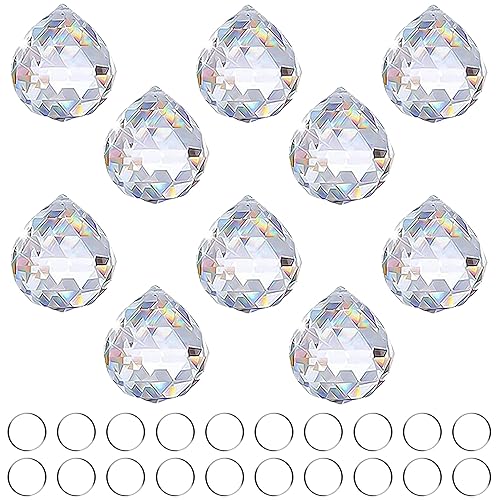 Fizdoqg Sonnenfänger Kristall 10set Kristalle zum Aufhängen Prisma Kristall Kristallglaskugel Regenbogenkristall Deko für Prisme, DIY, Hochzeitsfeier & Girlanden(10 Kristallglaskugel, 20 Metallring)