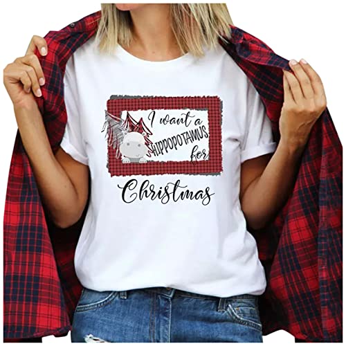 NBDSHOPQP Women Short Sleeve Xmas Santa Printed T-Shirt Winter Casual Loose Stripe Santa Graphic Tees with Pocket Graphic Hoodie Graphic Dress Plus Size Graphic tees for Womens(A2-White,XL)