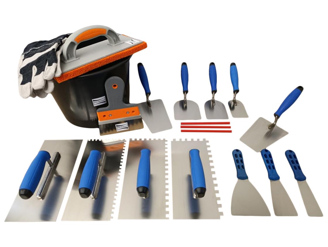 Kabou Profi Maurerkellen-Set Kellenset mit Glättekelle Zahnkelle Trapez-Spachtel Spachtelkelle Stuckateurkelle rostfrei Fassadenspachtel Baueimer uvm.