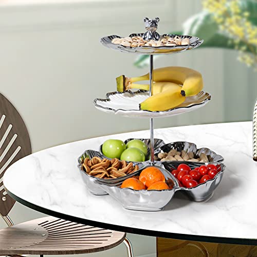 Acliys 3 Tier Serving Stand With Porcelain Serving Platter, Divided Serving Dishes, Cupcake Stand, Dessert Table Display Set For Fruit Nut Pastry Chips And Dip, Veggies, Candy And Snacks #TOP4