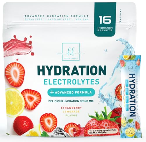 Daily Electrolyte Drink Mix - Strawberry Lemonade Hydration Powder Packets with 6 Electrolytes & Minerals - Sugar Free, Keto Friendly, Electrolytes Powder Recovery Drink w Real Salt - 16 Servings