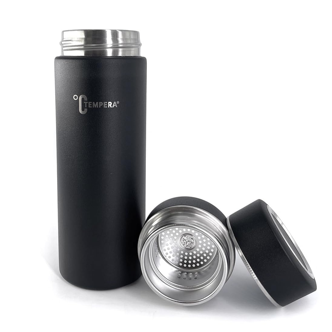 TEMPERA Bouteille Infuseur isotherme - 420ml | Double Paroi Acier inoxydable 316, Sans BPA | Filtre monobloc intégré | Étanche, Garde le chaud 8h, Froid 12h | Maté - Thé - Infusion