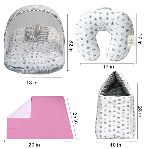 Image of Fareto Infantbond Baby Bedding Set Essentials Combo | Baby Bed | Carry Bag | Carry Bad | Dry Sheets | Feeding (0-6 Months)(All in 1)(Taj Grey)