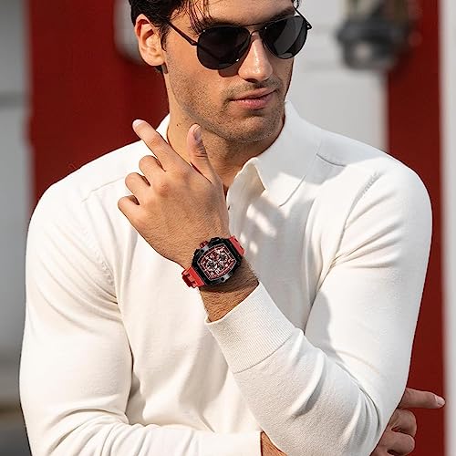 Tonneau Mens Luxury Watch 50M Waterproof Luminous Date Chronograph Wrist Watch with Japanese Quartz Movement Sapphire Crystal Silicone Strap Fashion Sport Watches Gift for Men2