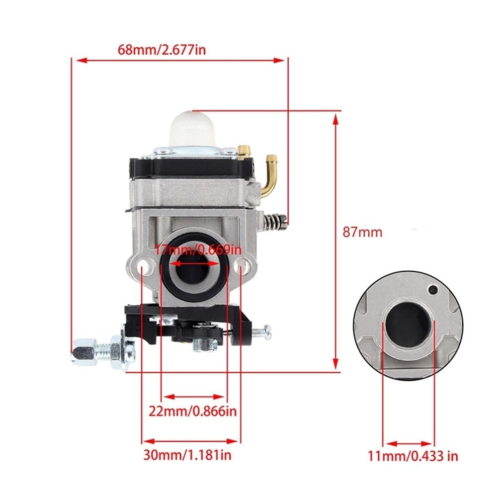 Carburador de 11 mm/15 mm for desbrozadora de setos de 2 Tiempos (22 cc-52 CC), Ajuste Universal, Pieza de Repuesto for Motosierra.(A2)
