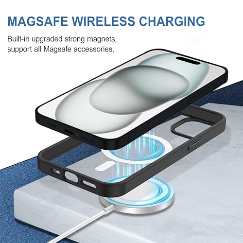 Image of CEDO Cover for iPhone 15 | Compatible with MagSafe Wireless Charging | Designed with Magnetic Lock Shockproof Phone Bumper Transparent Back Case Cover (Black)