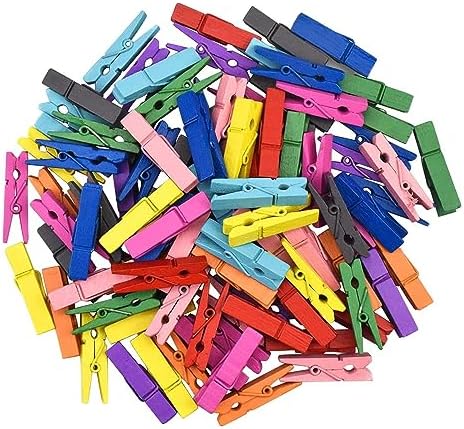 Lot 100 Mini Pinces En Bois Multicolores 3,5 Cm - Jaunes Pour Photos Et Bricolage