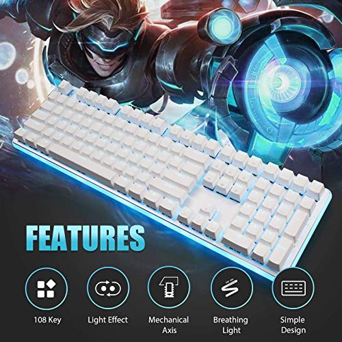 Rk Royal Kludge Rk918 Wired Mechanical Keyboard, Rgb Backlit Gaming Keyboard With Large Led Sorrounding Side Lamp, Full Size 108 Key Mechanical 100% Anti-Ghosting Computer Keyboard, Brown Switch White #TOP4