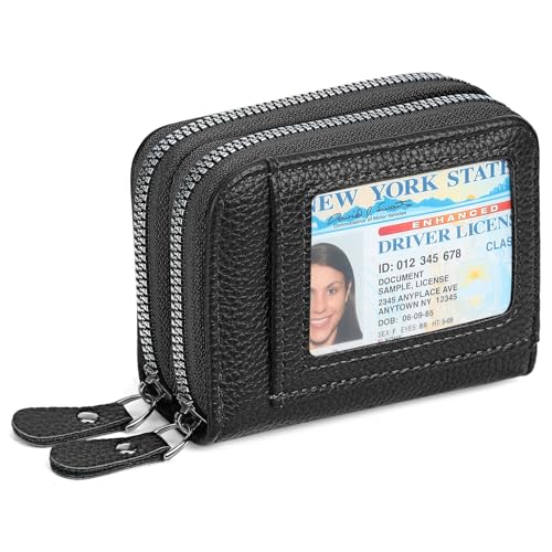 RNIEGA Credit Card Holder Wallet RFID Blocking Leather Small Wallet for Women Double Zipper Wallet with ID Window