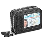Credit Card Holder Wallet RFID Blocking Leather Small Wallet for Women Double Zipper Wallet with ID Window