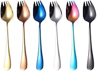 Vista 8 de Tenedores de ensalada 2 en 1 de acero inoxidable de 6.5 pulgadas, cucharas de postre de mango largo, cucharas de cena, aperitivos de frutas, Negro