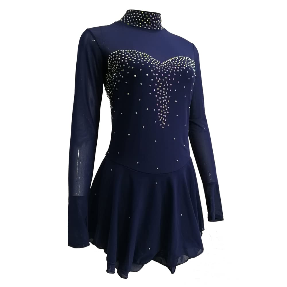 LIUHUO Ice Figure Skating Dress Girls Navy Blue Performance Dance Dress Women for Competition