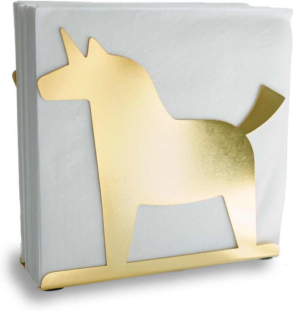 Heavy Metal Plating Gold Unicorn Silhouette Nordic Style Tabletop Napkin Holder For Table/Freestanding Tissue Dispenser