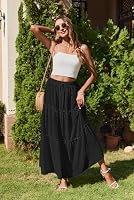 Hotouch Sommerrock Damen Elegant Maxirock mit Taschen Elastische Hohe Taille Sommerrock Lässig Flowy Strandrock A-Line Maxi Skirt Schwarz S – Ansicht 3