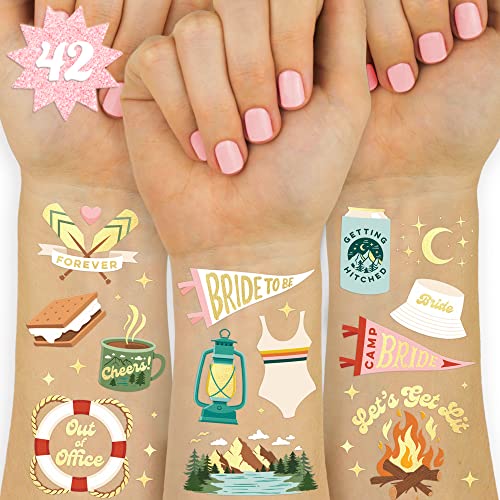 xo Fetti Camp Bachelorette Temporary Tattoos - 42 Gold Foil Styles | Glamping Bachelorette Party Decoration Outdoor Bridal Accessory Bridesmaid Favor Bride to Be Gift + Bridal Shower Supplies