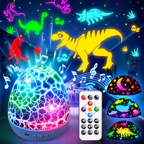 Dinosaurier Spielzeug Nachtlicht Kinder Projektor, 15 Musik Nachtlicht kinder Dinosaurier Spielzeug, 3 Filme+31 Farben Dino Lampe, Fernbedienung+Helligkeit+Timer Dino Ei, Junge 4 Jahre Geschenkideen