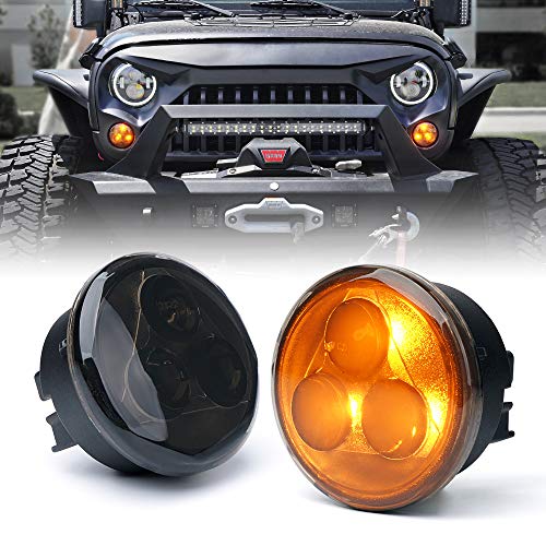 Image of Amber LED Turn Signal Light w /Smoke Lens Compatible with 07-18 Jeep JK JKU | Aluminum, IP67 Waterproof, Plug N Play